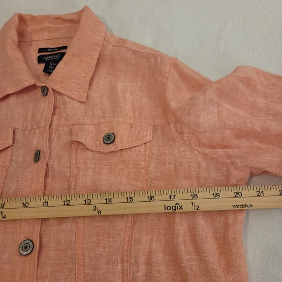 JONES & CO. Coral Peach 100% Linen Button Front Lagenlook Beachy Shacket Size L - Picture 9 of 12